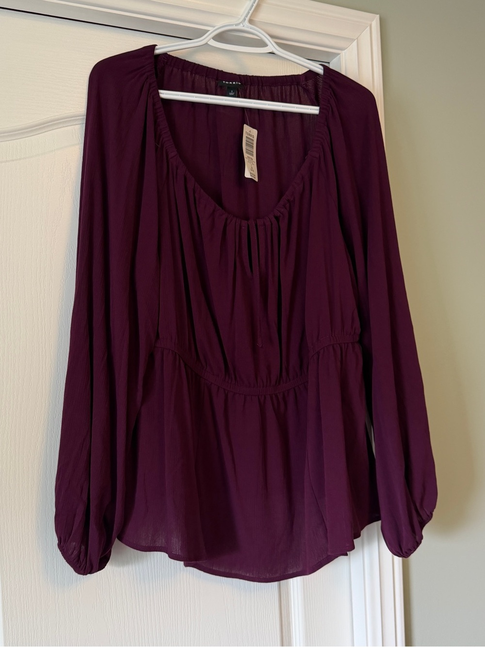 torrid Long-Sleeve Peasant Blouse - Plum